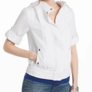 White house black market white hooded tab sleeve bomber style jacket size M